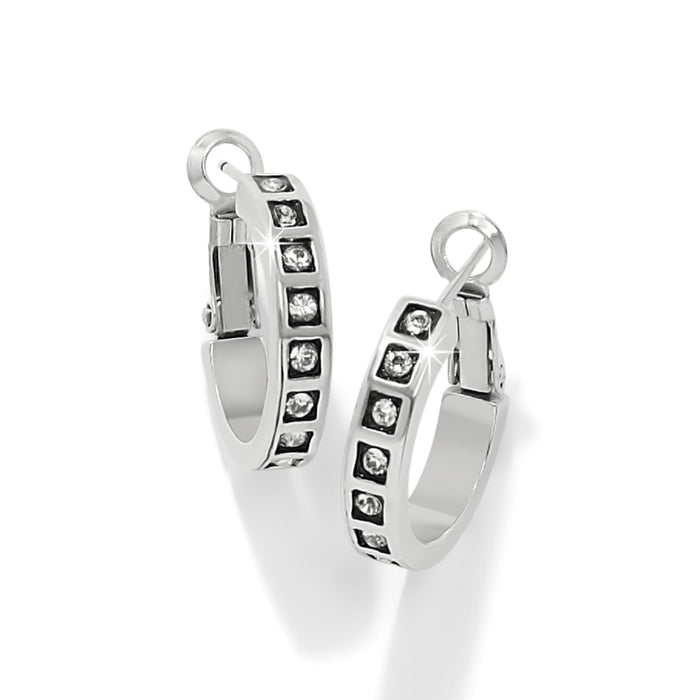 Brighton hoop earrings with silver-plated finish and channel-set crystals in square frames on a white background