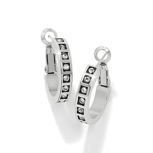 Brighton hoop earrings with silver-plated finish and channel-set crystals in square frames on a white background