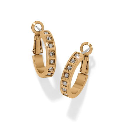 Brighton hoop earrings in gold-plated finish with row of channel-set crystals around the front on a white background