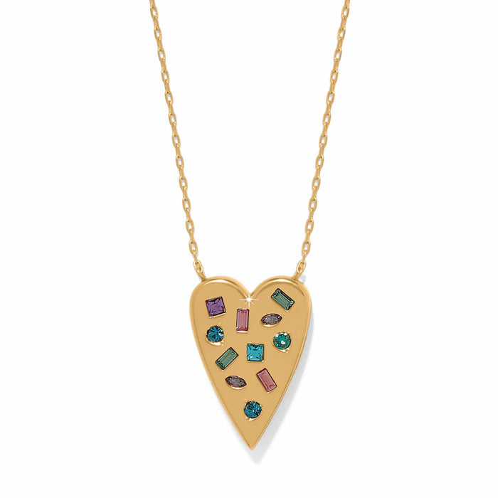 Brighton heart pendant necklace with gold-plated finish and multicolored crystal accents on a white background