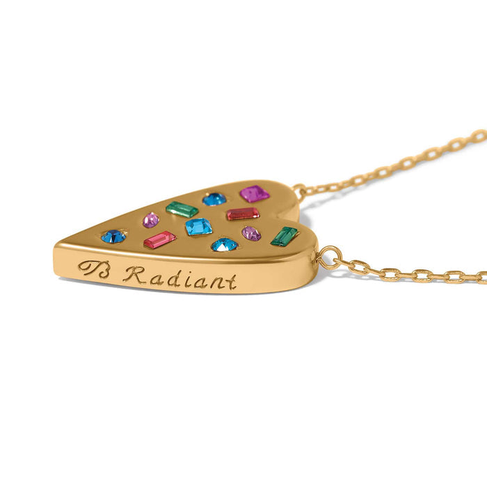 Brighton heart pendant necklace in gold-plated finish with multicolor crystals and engraved B Radiant on a white background
