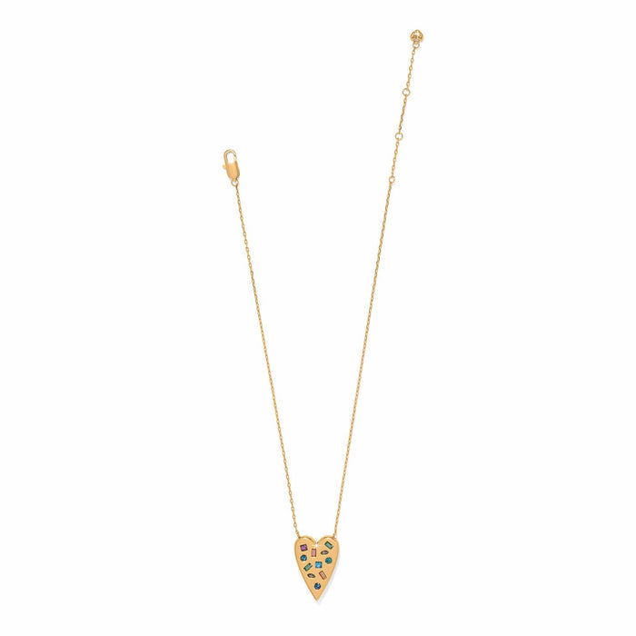Brighton heart pendant necklace with gold-plated finish and multicolored crystal accents on a white background