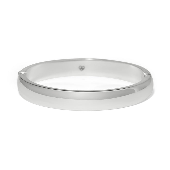 Brighton bangle bracelet with smooth polished silver-plated finish and small heart detail inside on a white background