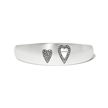Brighton silver-plated bangle bracelet with two heart motifs and crystal accents on a white background