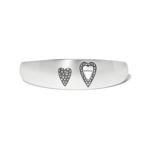 Brighton silver-plated bangle bracelet with two heart motifs and crystal accents on a white background