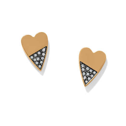 Brighton heart stud earrings in two-tone finish with crystal-accented lower half on a white background