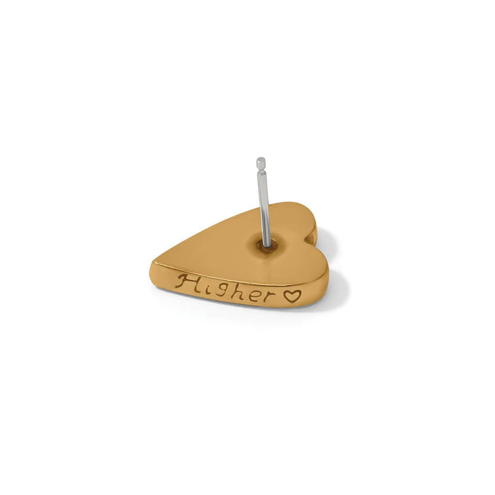 Brighton heart stud earring shown from the back with gold-tone finish and engraved Higher inscription on a white background