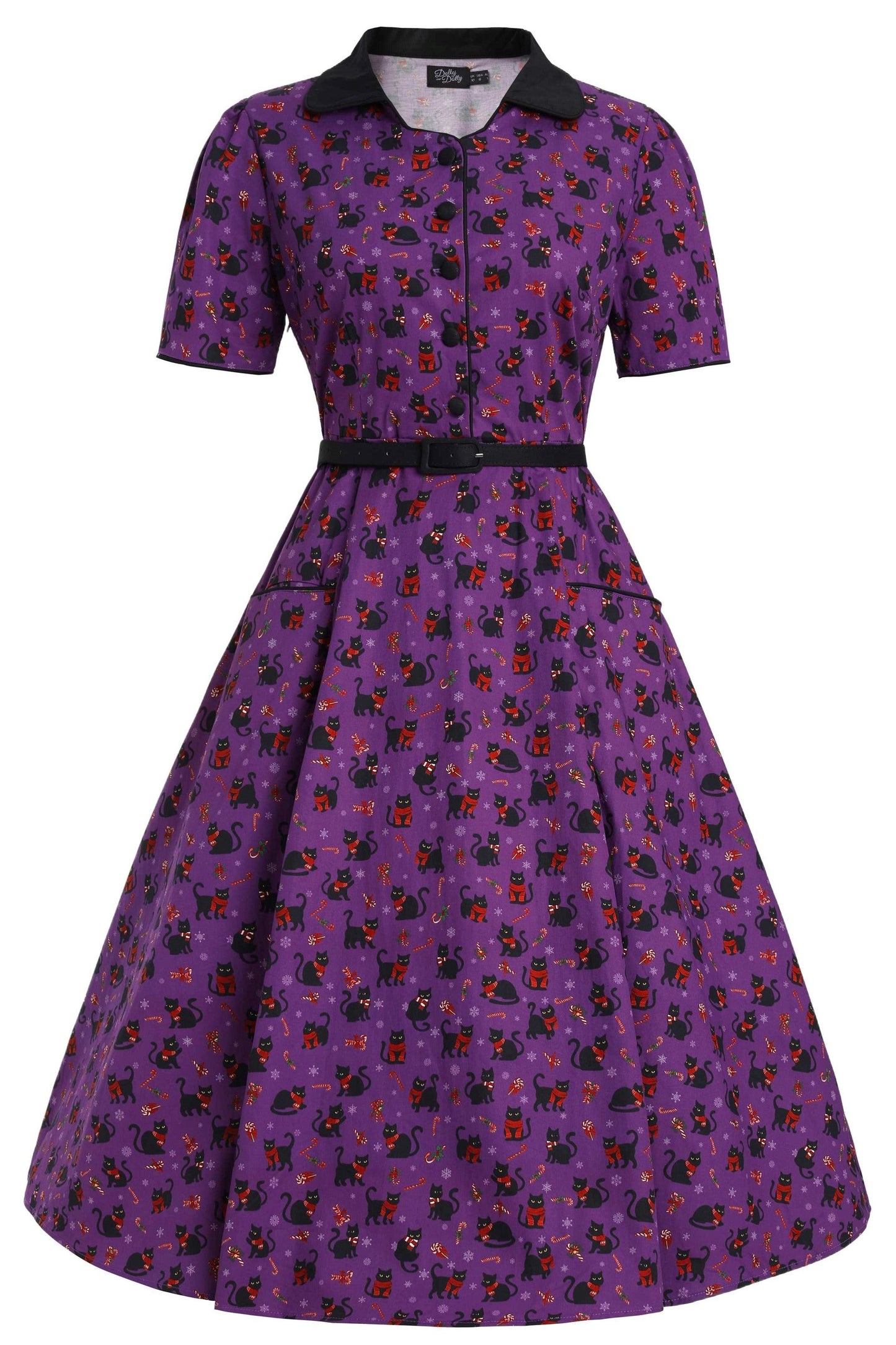 Mabel Festive Cat Shirt Dress In Purple