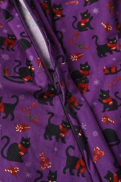 Mabel Festive Cat Shirt Dress In Purple