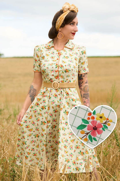 Mabel Retro Floral Midi Shirt Dress