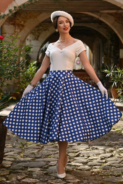 Maisie Navy Polka Dot Full Circle Midi Skirt