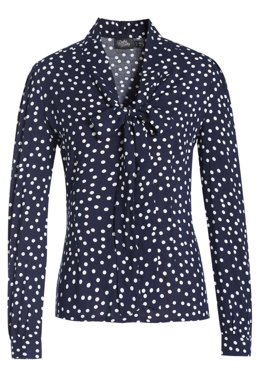 Margaret Polka Dot Long Sleeved Blouse In Dark Blue