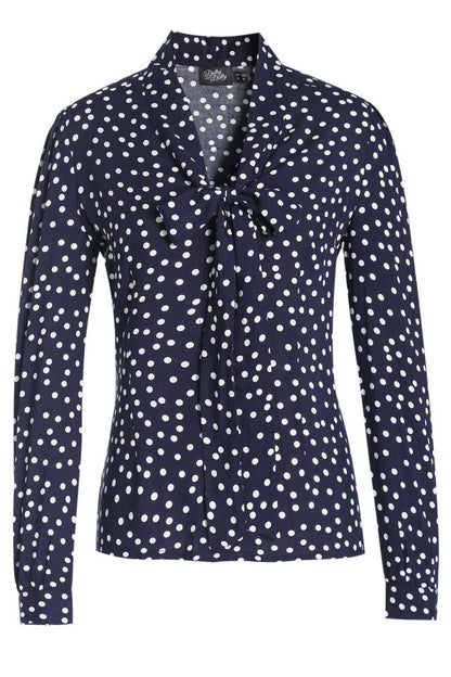 Margaret Polka Dot Long Sleeved Blouse In Dark Blue