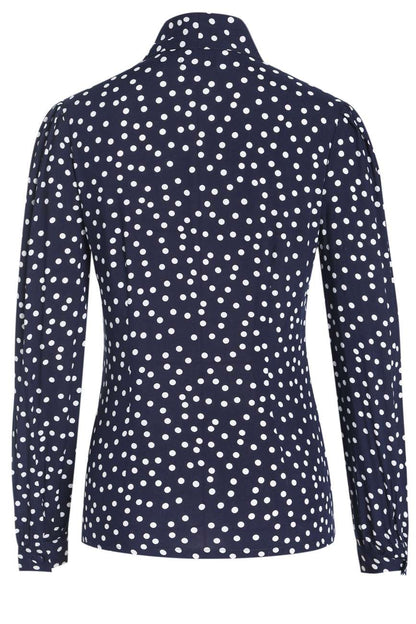 Margaret Polka Dot Long Sleeved Blouse In Dark Blue