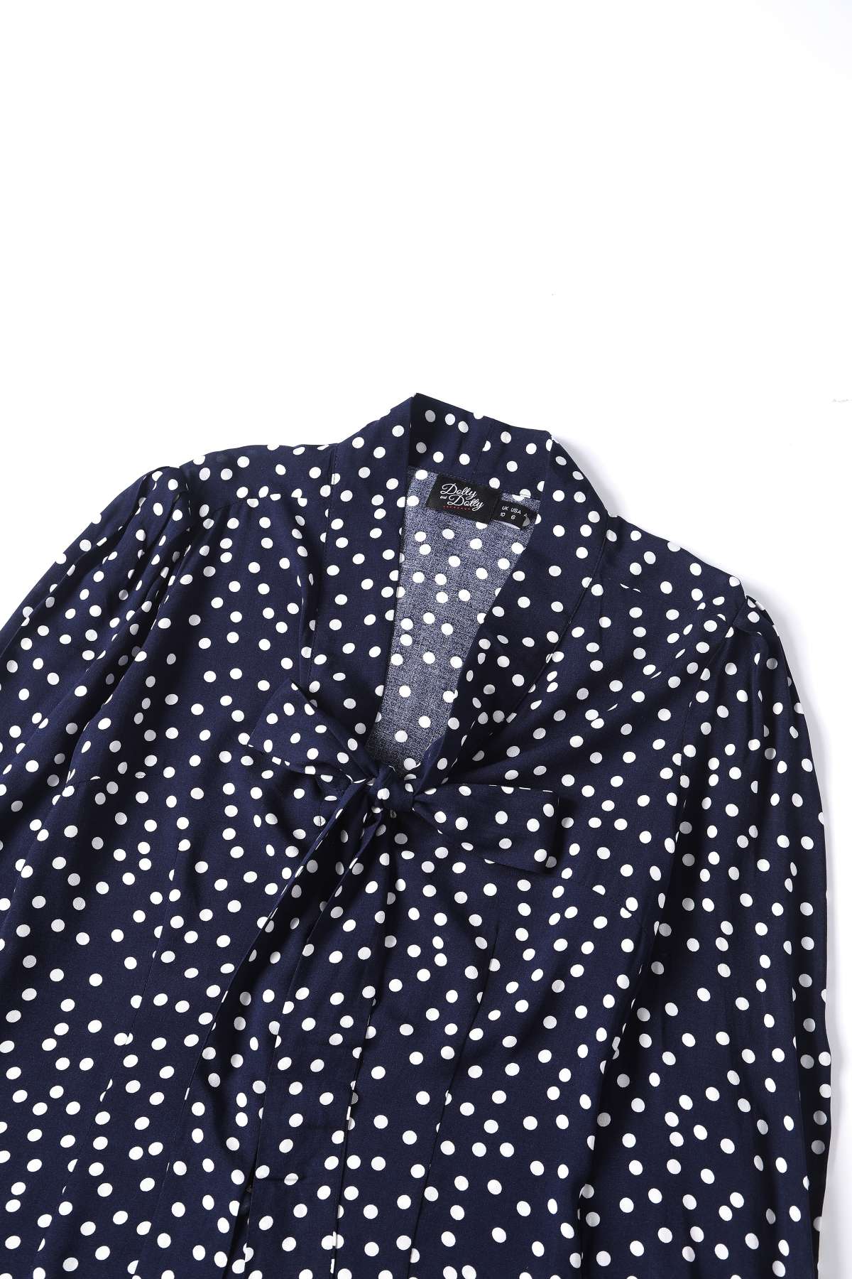 Margaret Polka Dot Long Sleeved Blouse In Dark Blue