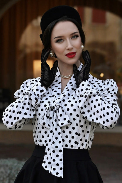 Margaret Polka Dot Long Sleeved Blouse In White