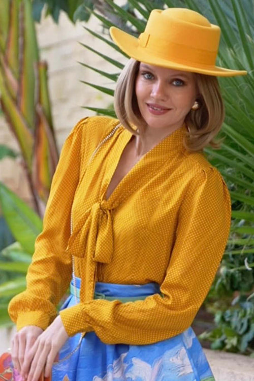 Margaret Polka Dot Long Sleeved Blouse In Yellow