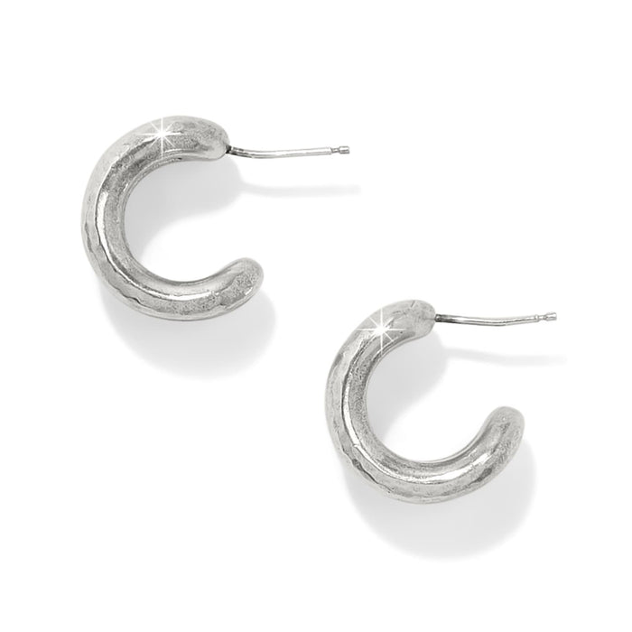 Brighton hoop earrings with hammered silver-tone finish and post backs on a white background