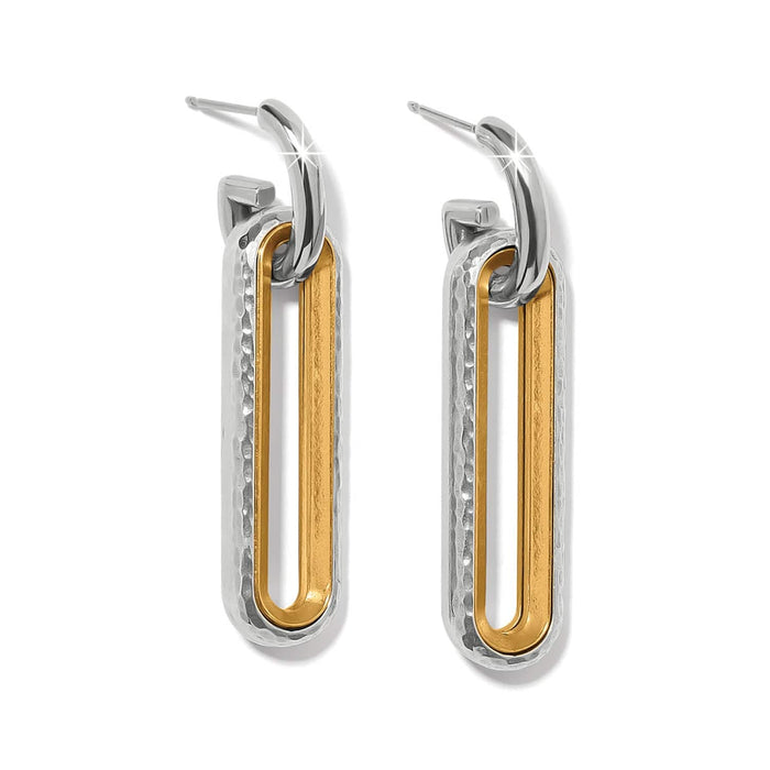 Brighton drop earrings with hammered silver-tone elongated links and gold-tone inner accents on a white background