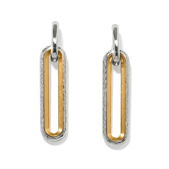 Brighton drop earrings with hammered silver-tone and gold-tone elongated oval links in two-tone finish on a white background