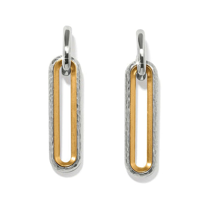 Brighton drop earrings with hammered silver-tone and gold-tone elongated oval links in two-tone finish on a white background