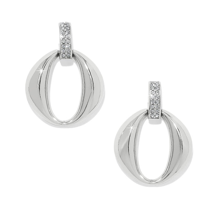 Brighton drop earrings with silver-plated oval rings and crystal-accented bars on a white background