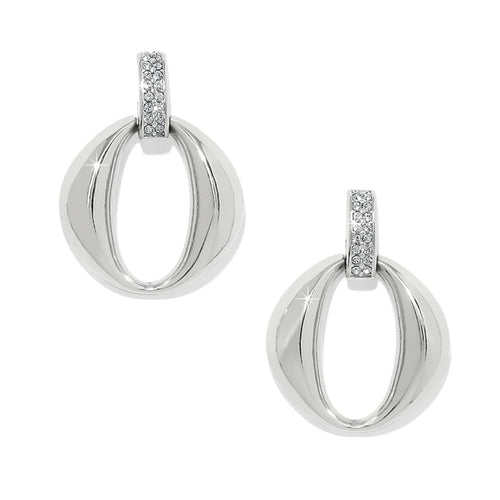 Brighton drop earrings with silver-plated oval rings and crystal-accented bars on a white background