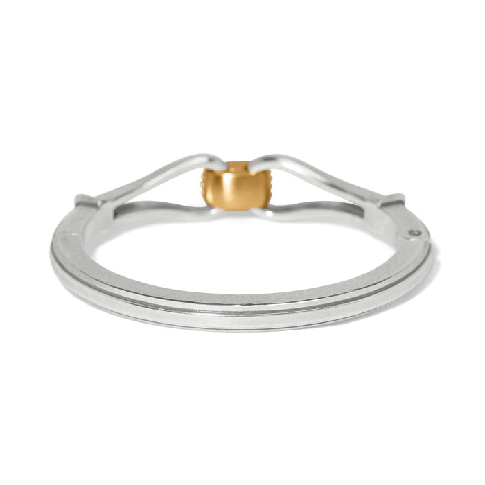 Brighton ring shown from the back with silver-plated band and gold-plated center accent on a white background