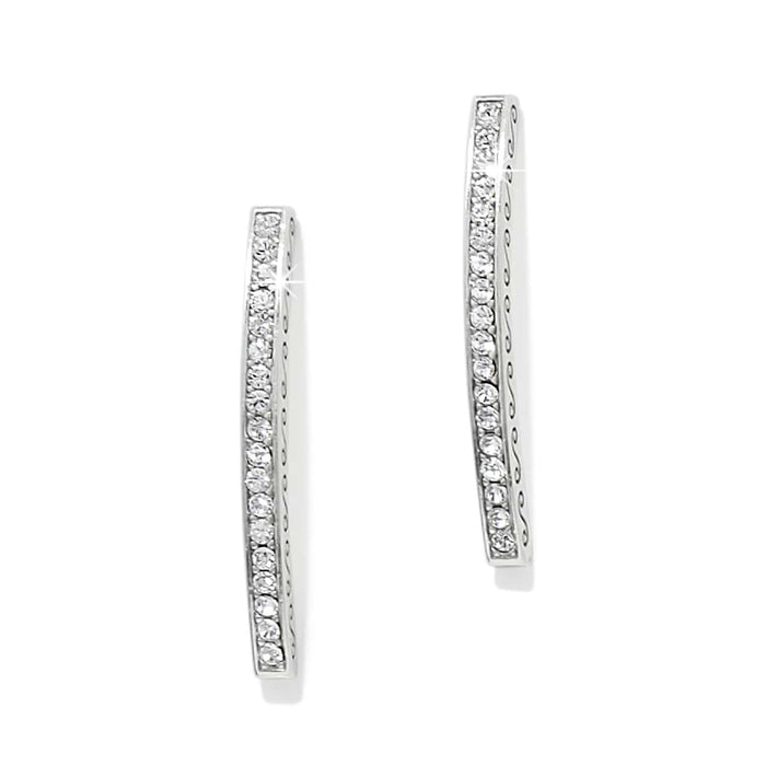 Brighton hoop earrings with silver-plated finish and channel-set crystals along curved bars on a white background