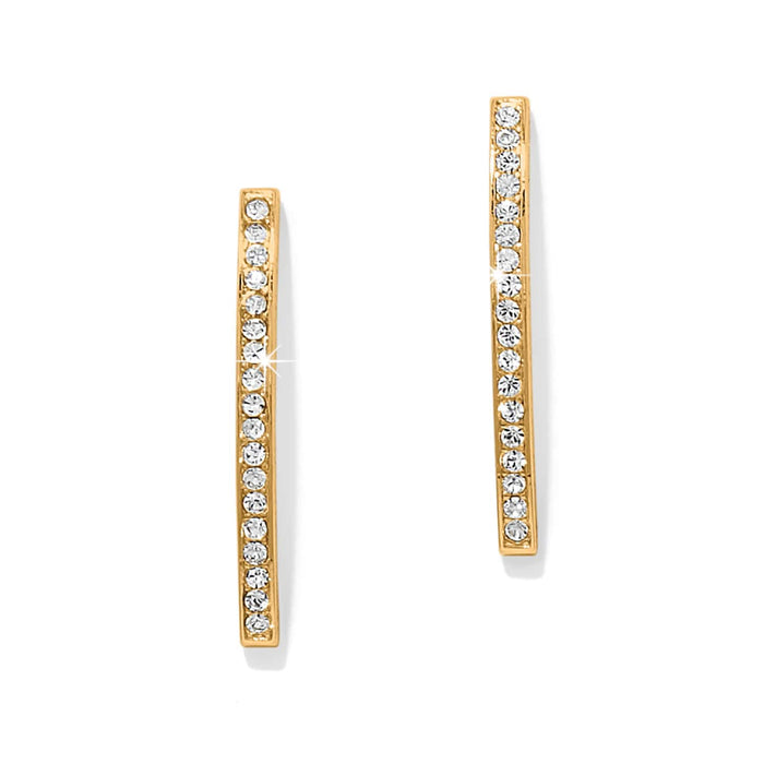 Brighton drop earrings with vertical gold-plated bars set with pavé crystals on a white background