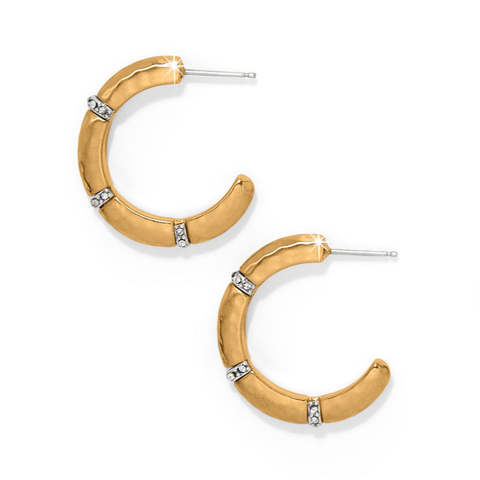 Brighton gold-plated hoop earrings with crystal accent stations on a white background