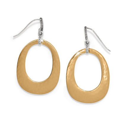Brighton drop earrings with hammered gold-plated oval hoops and crystal accents on silver-tone hooks on a white background