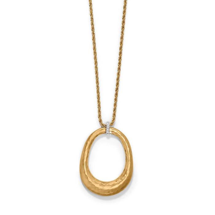 Brighton pendant necklace with gold-plated hammered oval pendant and crystal-accented bail on rope chain on a white background