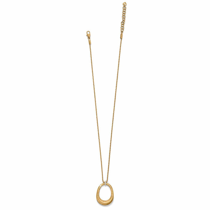 Brighton pendant necklace with hammered gold-plated oval drop, crystal accent, and adjustable chain on a white background