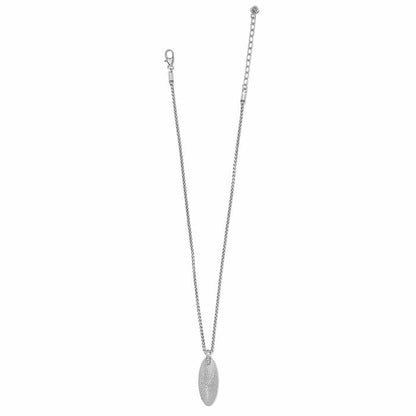 Brighton silver-plated pendant necklace with hammered oval pendant and crystal accents on a white background
