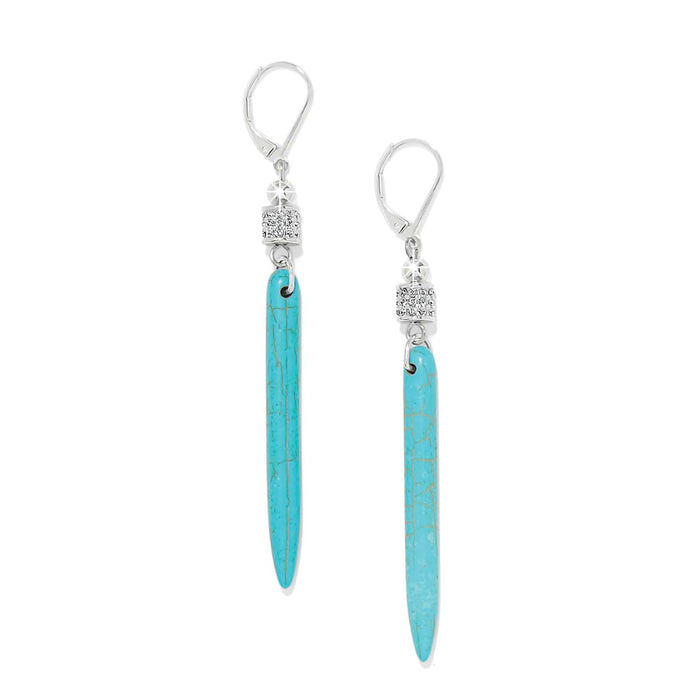 Brighton drop earrings with turquoise stone bars, crystal accents, and silver-plated lever-back hooks on a white background