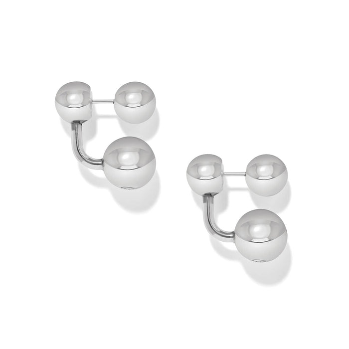 Brighton earrings with three polished silver-plated spheres in a cluster design on a white background