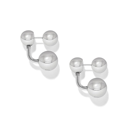 Brighton earrings with three polished silver-plated spheres in a cluster design on a white background