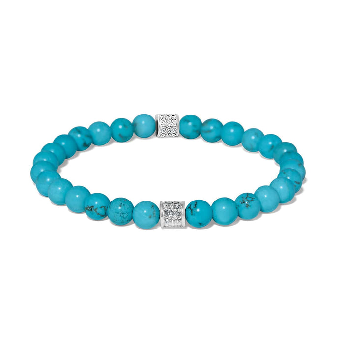 Brighton beaded stretch bracelet with turquoise stones and silver-plated crystal pavé accents on a white background