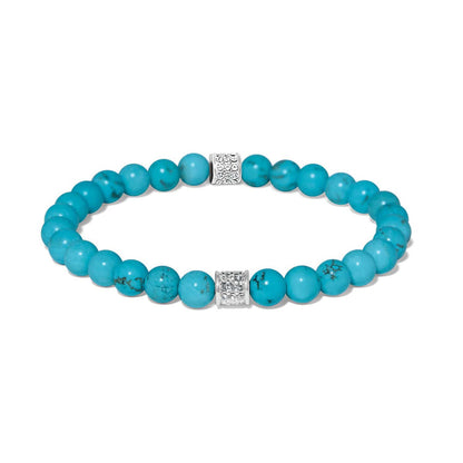 Brighton beaded stretch bracelet with turquoise stones and silver-plated crystal pavé accents on a white background