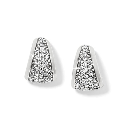 Brighton hoop earrings with silver-plated tapered design and pavé crystal accents on a white background