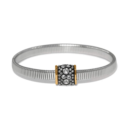 Brighton stretch bracelet with silver-tone band and gold-accented crystal pavé centerpiece on a white background