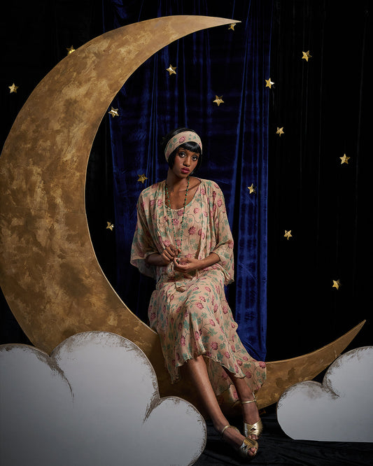 1920s Laverne Dress and Kimono - Hydrangea Georgette