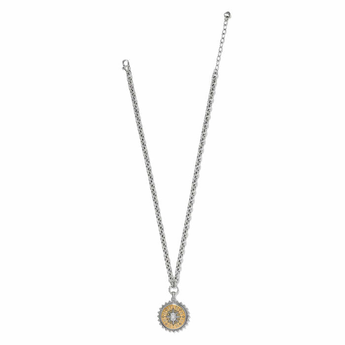 Brighton pendant necklace with two-tone star medallion, crystal accents, and silver-tone chain on a white background