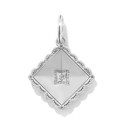 Brighton charm shown from the back with silver-plated diamond shape and scalloped edge detail on a white background