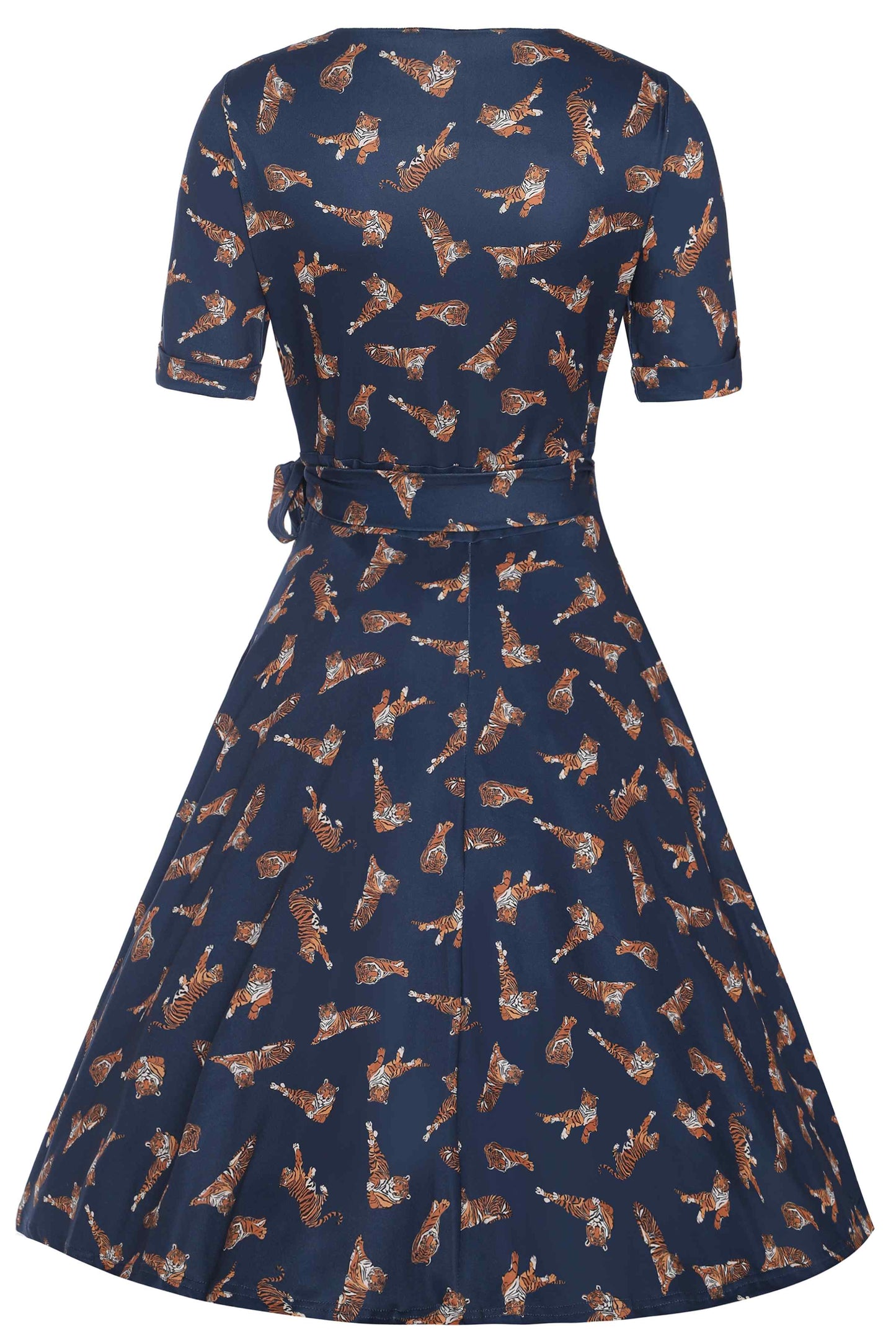 Matilda Navy Blue Tiger Print Wrap Dress