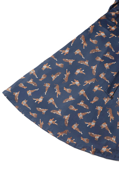 Matilda Navy Blue Tiger Print Wrap Dress
