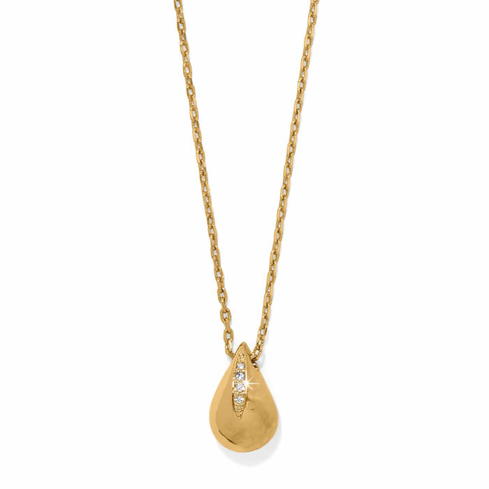 Brighton pendant necklace with gold-plated teardrop charm and crystal accents on a delicate chain on a white background