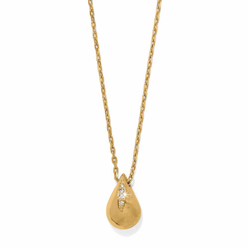 Brighton pendant necklace with gold-plated teardrop charm and crystal accents on a delicate chain on a white background