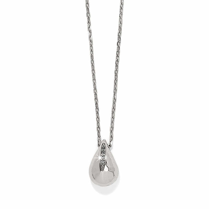 Brighton pendant necklace with silver-plated teardrop charm and crystal accents on a delicate chain on a white background